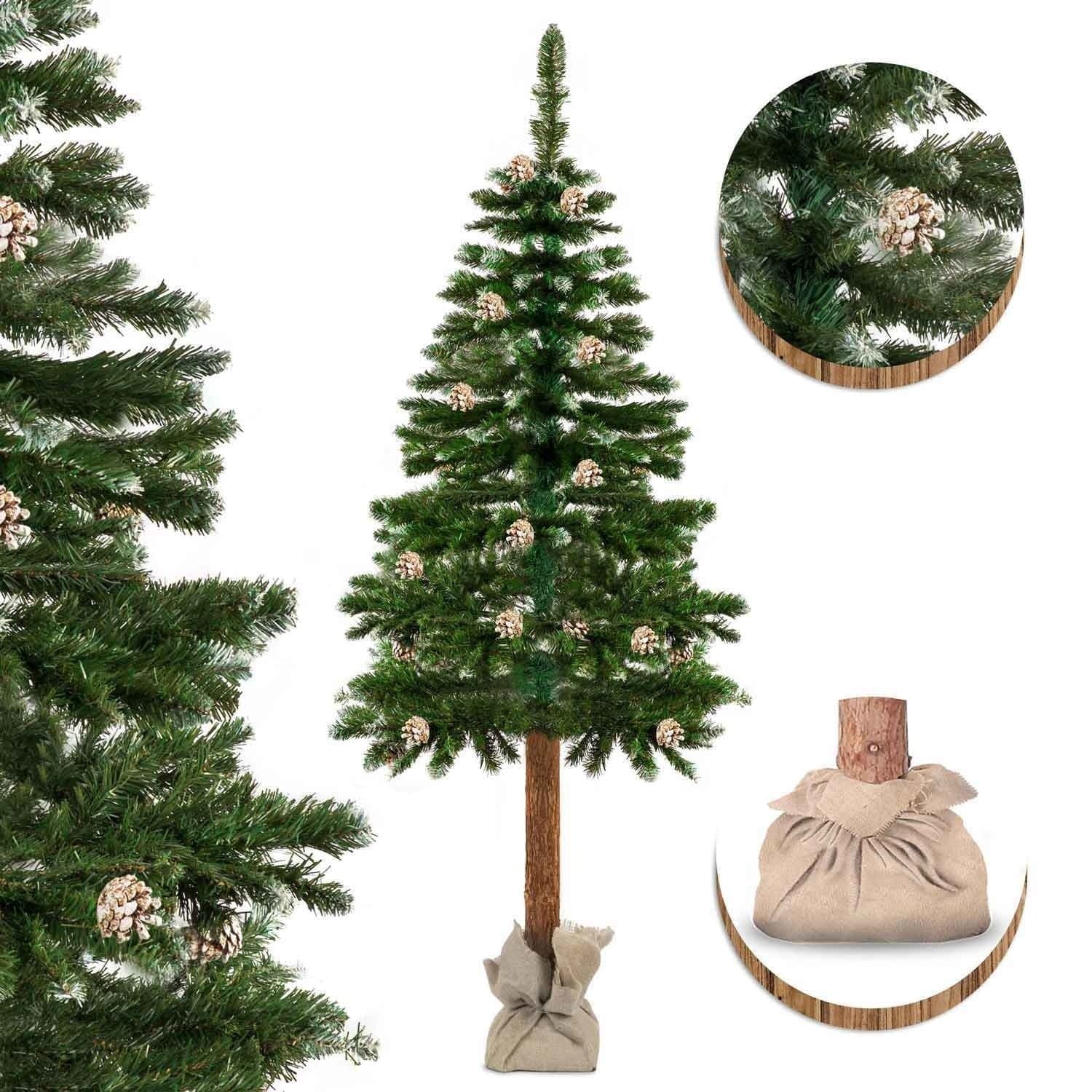 Árvore de Natal artificial 180 cm com tronco natural e pinhas