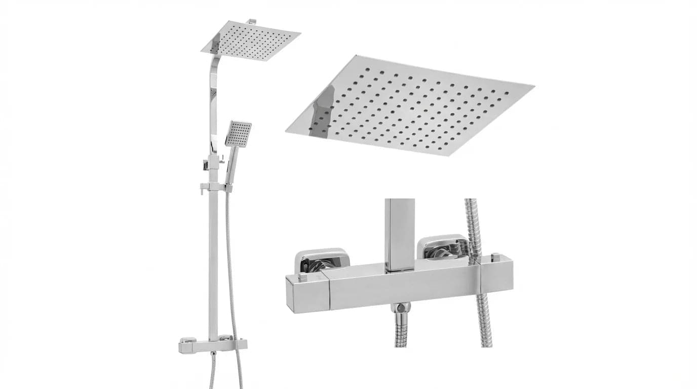 Conjunto de duche com chuveiro de chuva 25 cm termostático