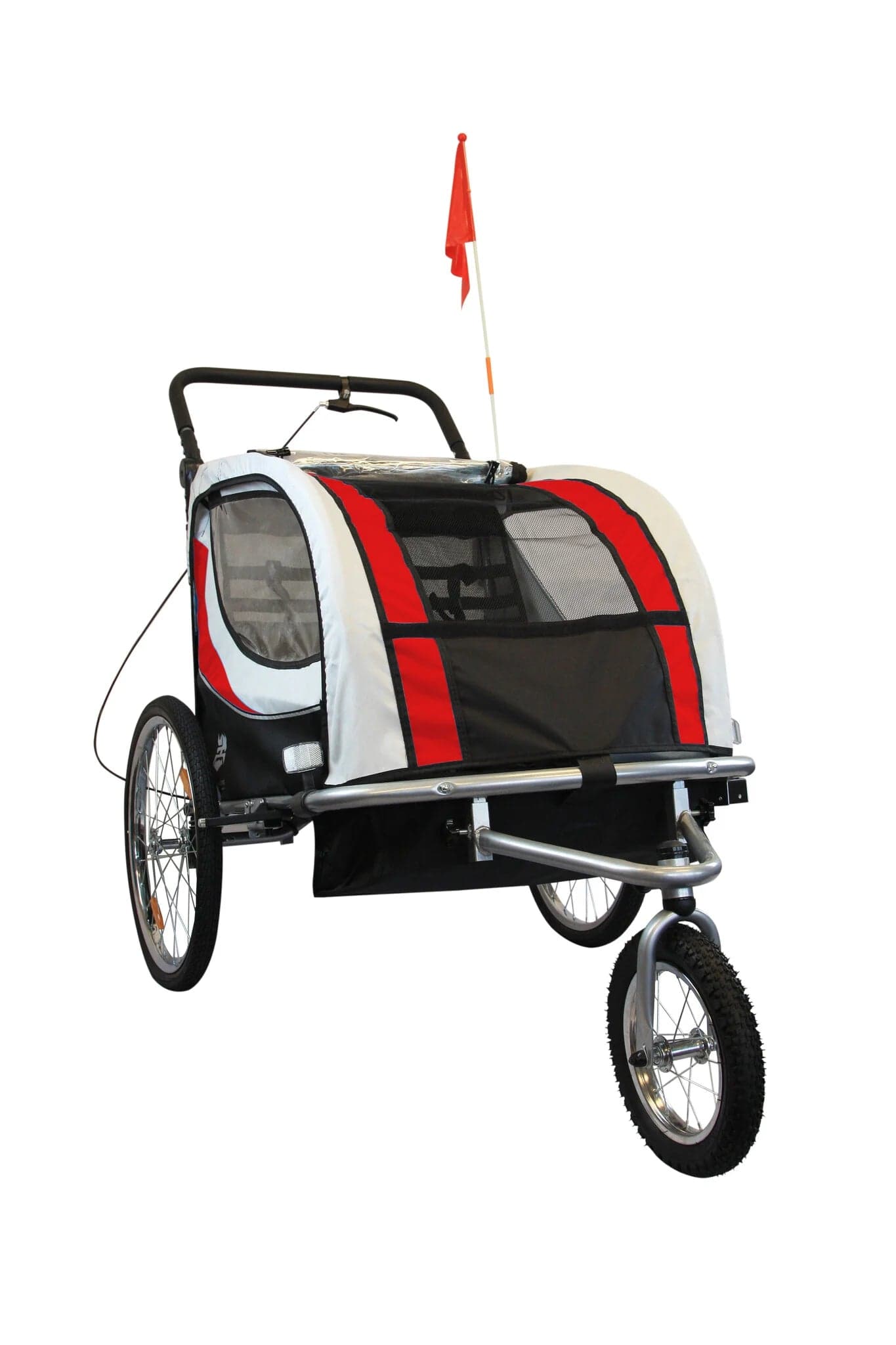 Reboque de bicicleta tipo carrinho 2 lugares com suspensão vermelho