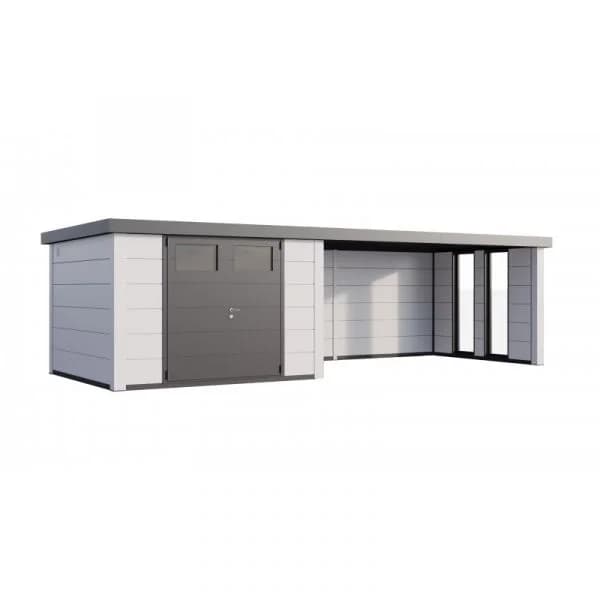 Telluria Abrigo de Jardim Metálico NH9 com Apoio Xl e Janelas à Direita Branco / Branco (328 x 298) + (464 x 298) Aço Galvanizado