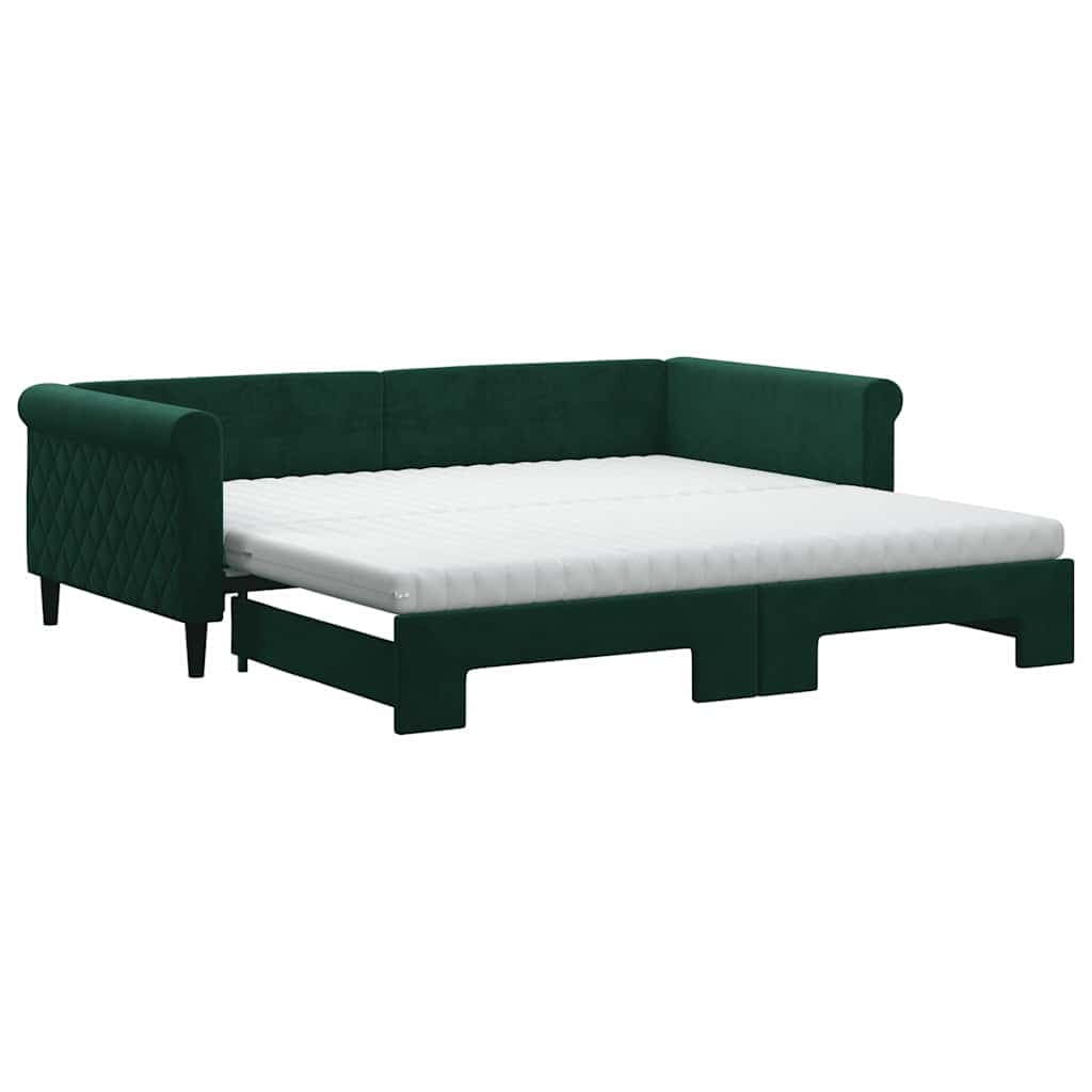 vidaXL Sofá-cama c/ gavetão e colchões 100x200cm veludo verde-escuro