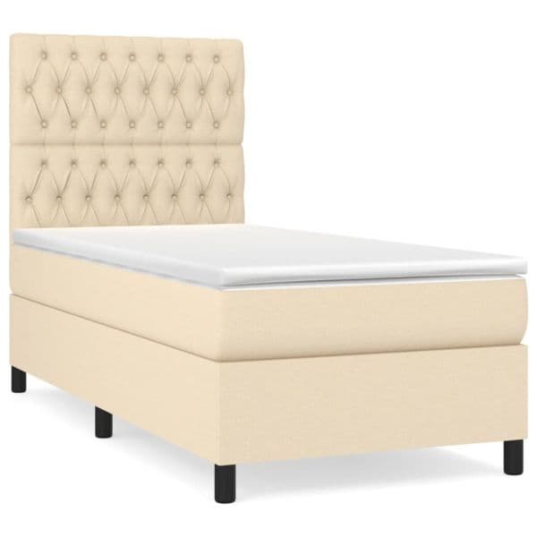 vidaXL Cama com Molas/colchão 90x190 cm Tecido Cor Creme - 4227945521