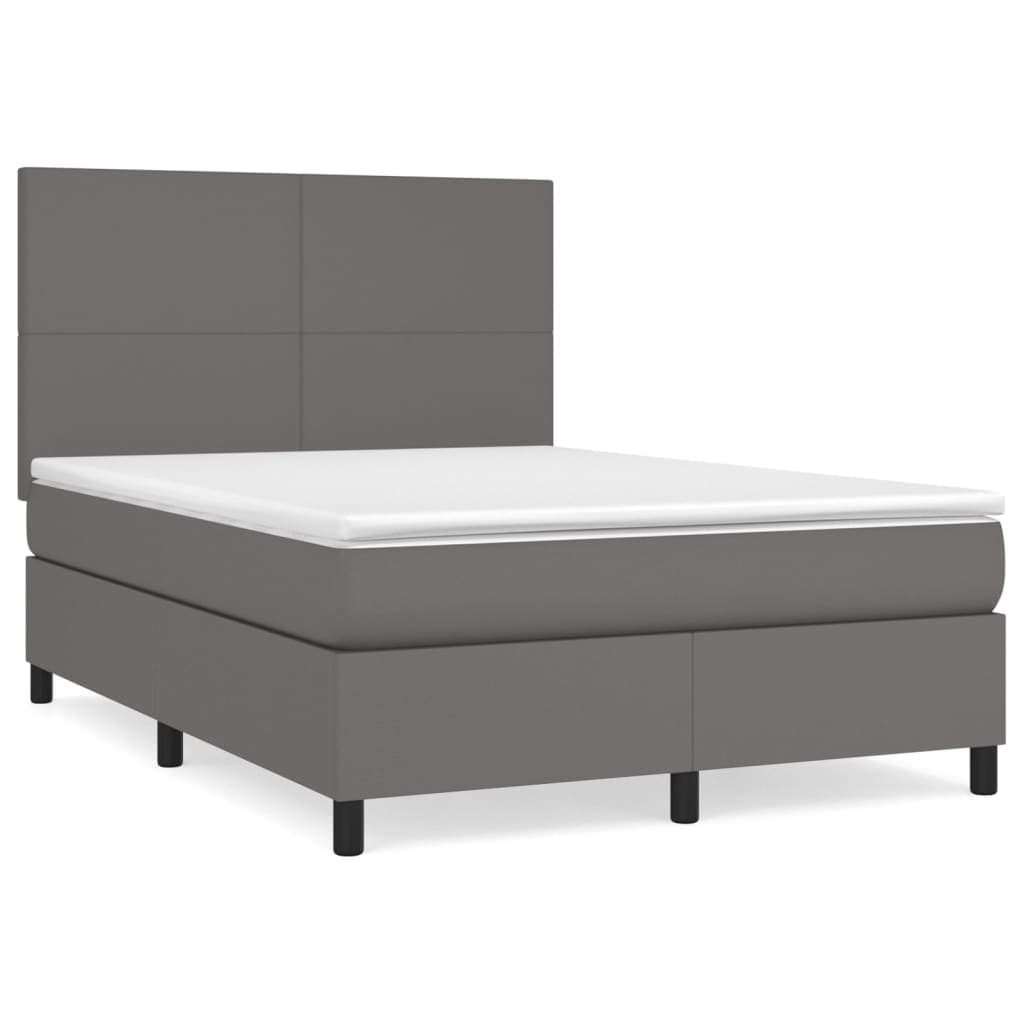 vidaXL Cama com molas/colchão 140x190 cm couro artificial cinzento