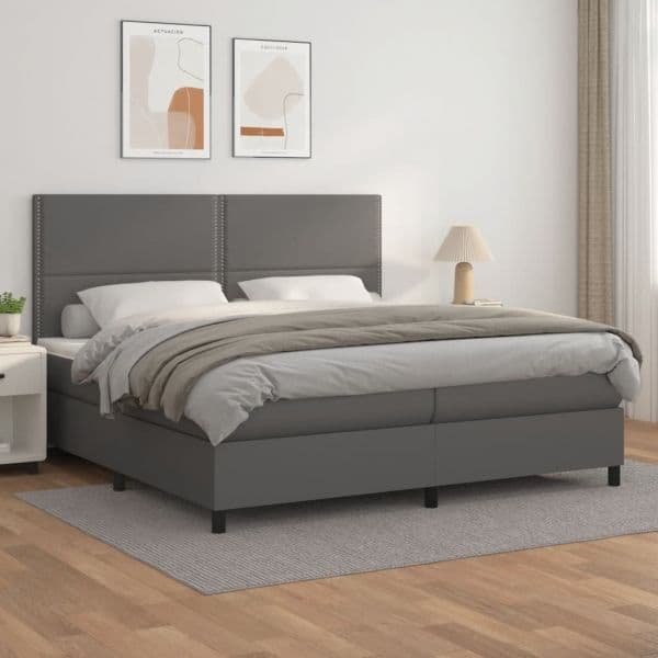 Cama com Molas/colchão 200x200 cm Couro Artificial Cinzento - 3142807
