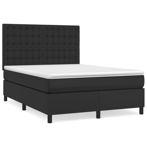 vidaXL Cama com Molas/colchão 140x190 cm Couro Artificial Preto - 2605748651