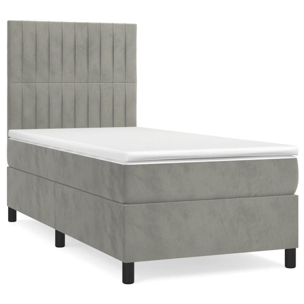 vidaXL Cama com Molas/colchão 90x200 cm Veludo Cinza-claro - 1006466098