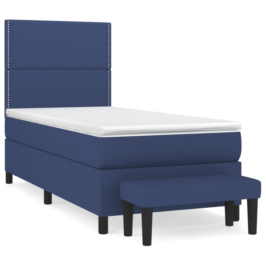 vidaXL Cama com molas/colchão 90x190 cm tecido azul