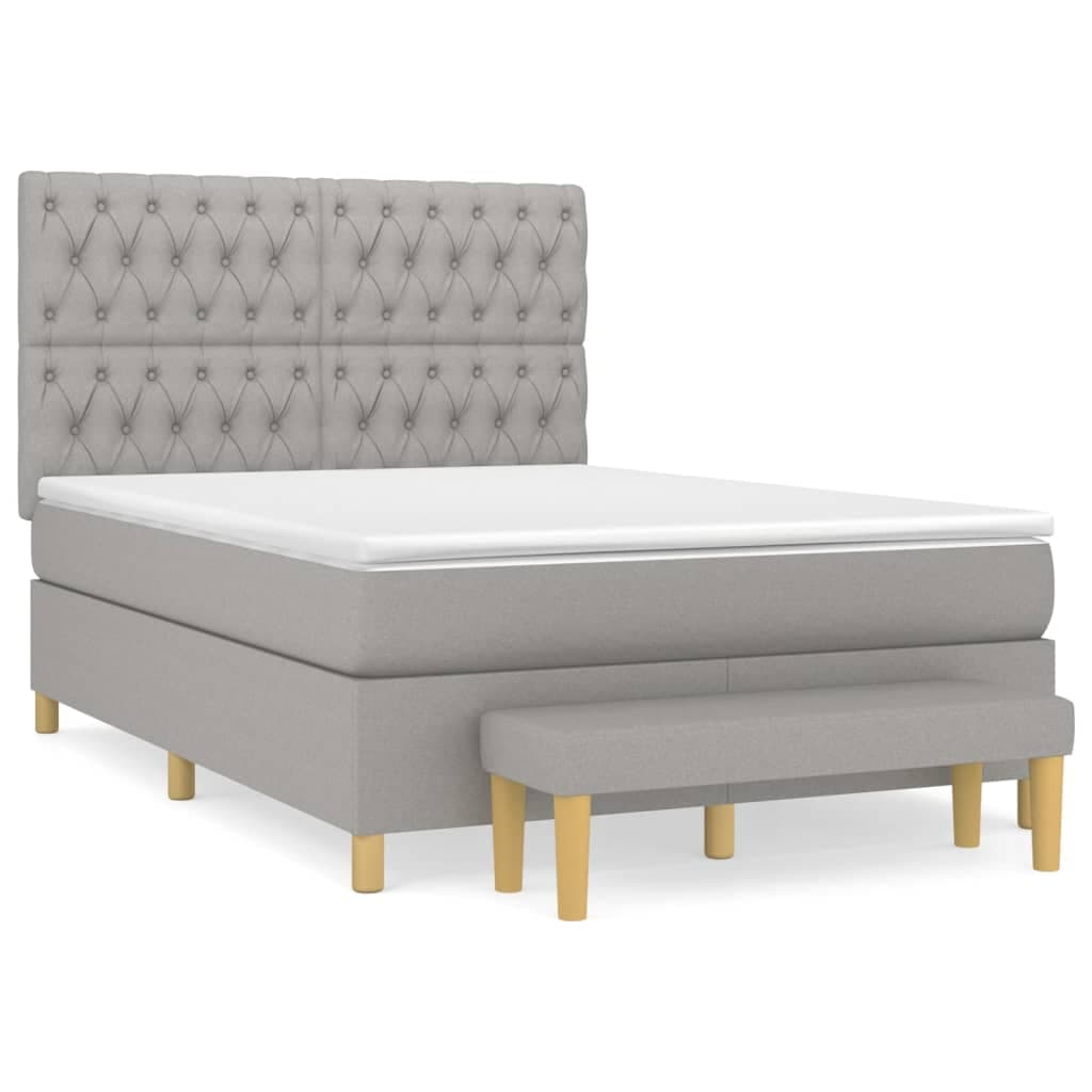 vidaXL Cama com molas/colchão 140x190 cm tecido cinzento-claro