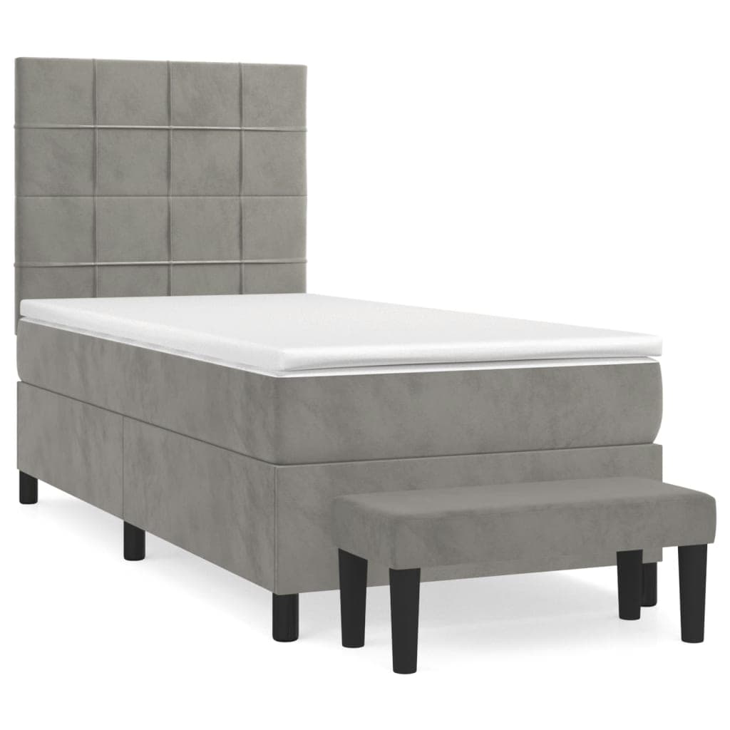 vidaXL Cama com molas/colchão 100x200 cm veludo cinza-claro