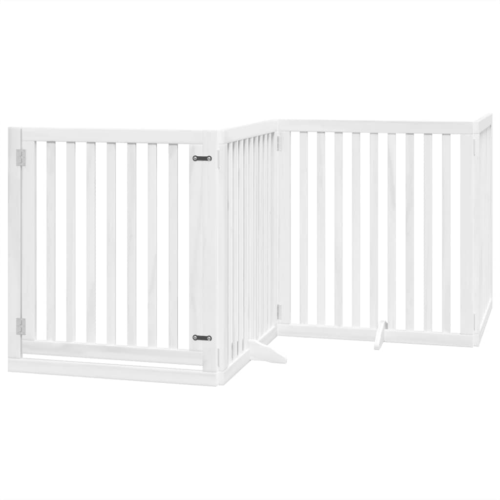 vidaXL Portão p/ cães com porta dobrável 4 painéis 320 cm álamo branco