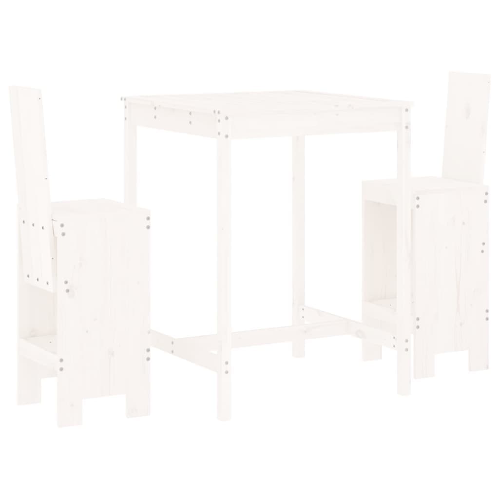 vidaXL 3 pcs conjunto de bar para jardim pinho maciço branco
