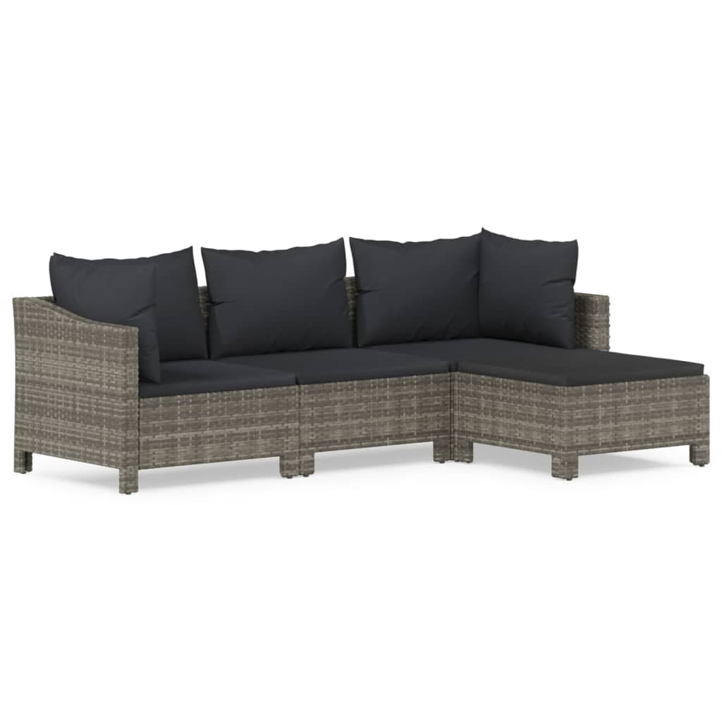 vidaXL 4 pcs conjunto lounge de jardim c/ almofadões vime PE cinzento