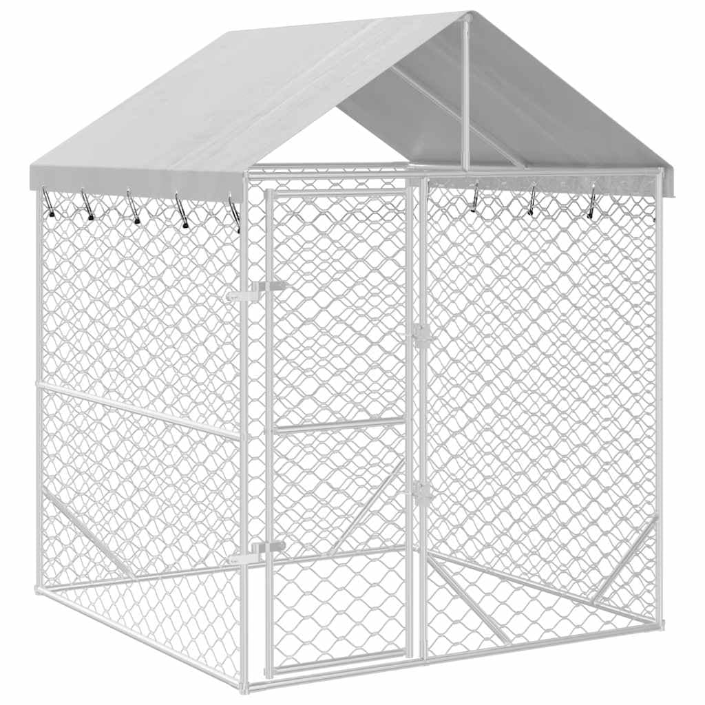 vidaXL Canil de exterior com teto 2x2x2,5m aço galvanizado prateado