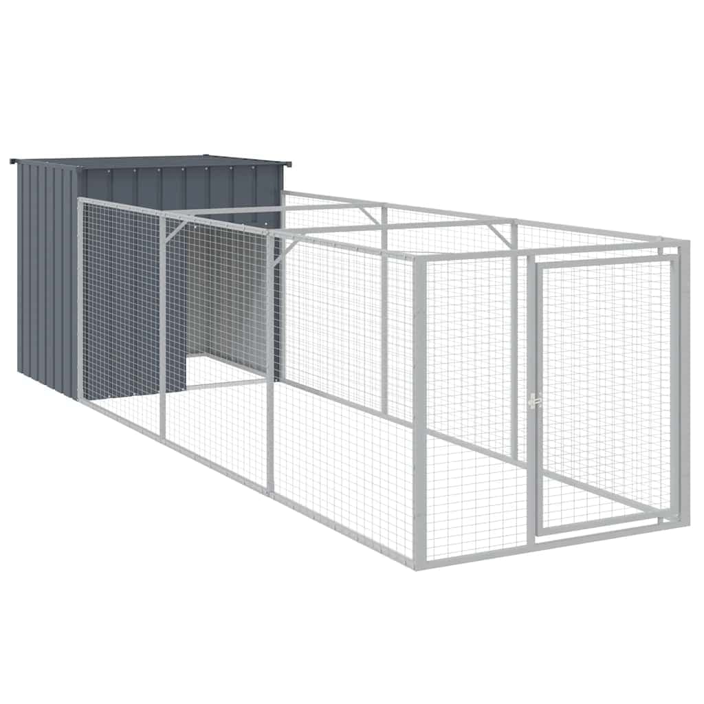 vidaXL Casota p/ cães c/ parque 110x405x110 cm aço galvaniz. antracite