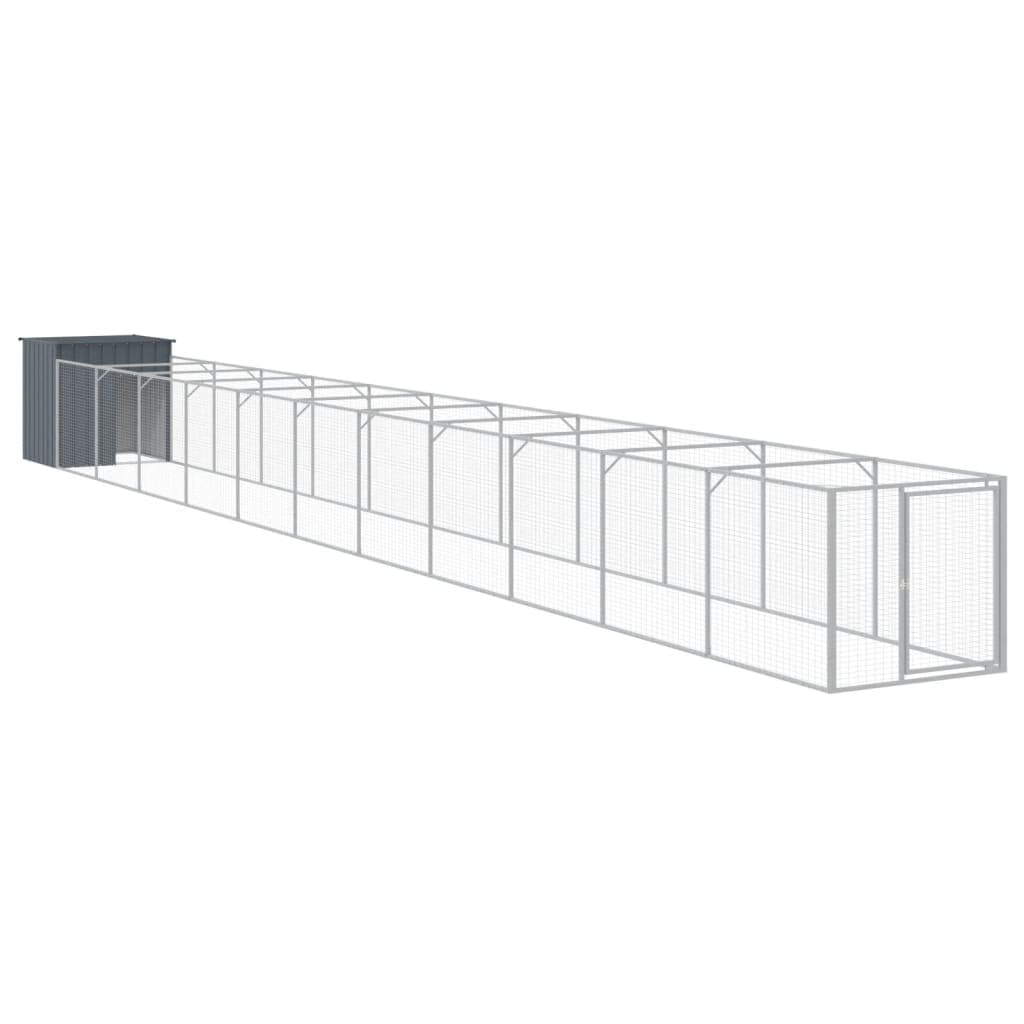 vidaXL Casota p/ cães c/ parque 110x1221x110cm aço galvaniz. antracite