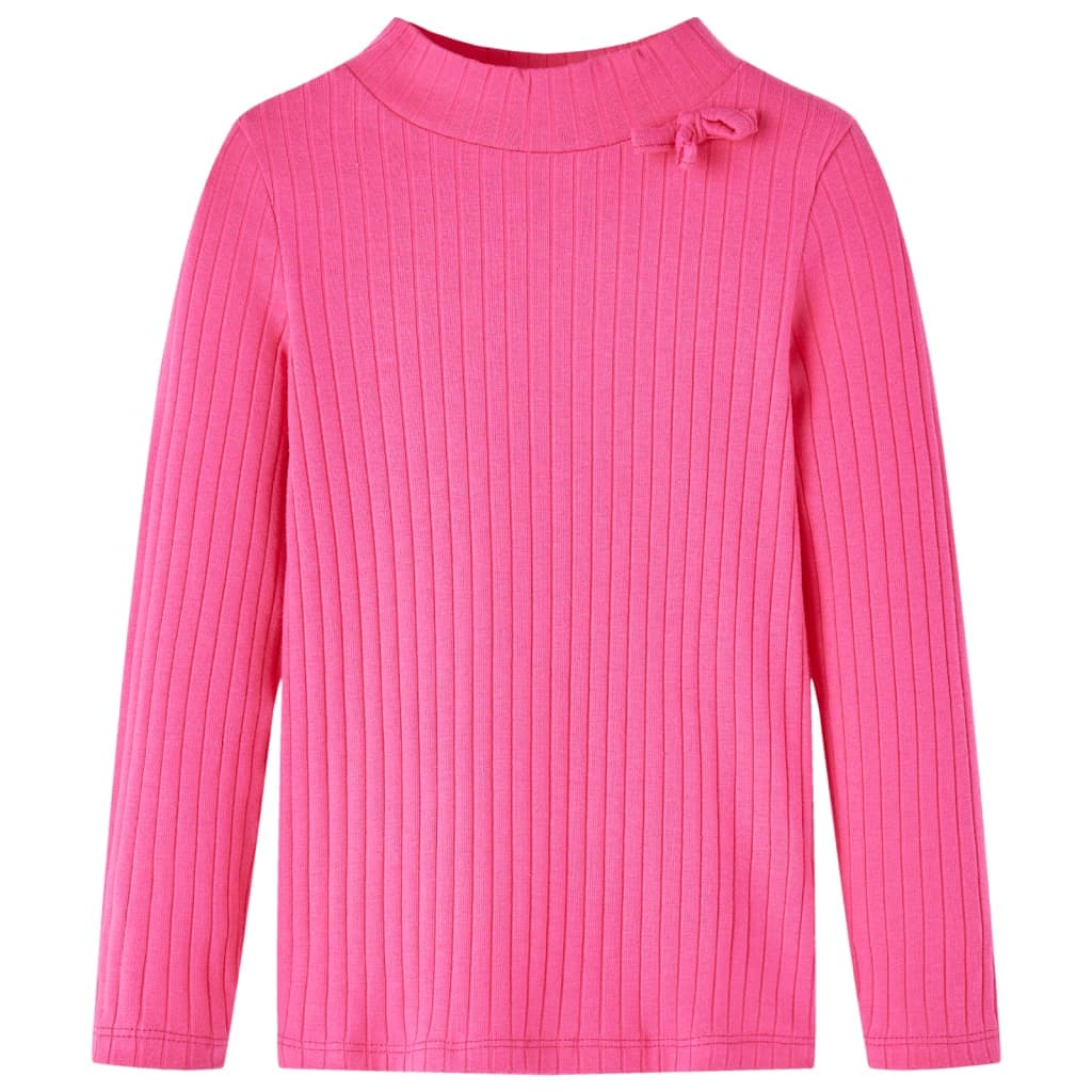 T-shirt manga comprida p/ criança malha canelada rosa-choque 104