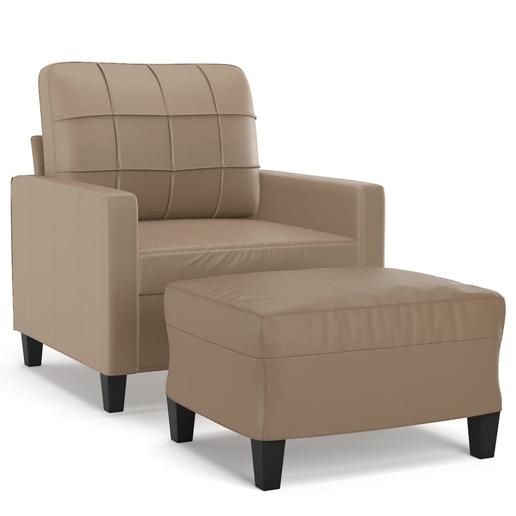vidaXL Poltrona com apoio de pés 60 cm couro artificial cappuccino