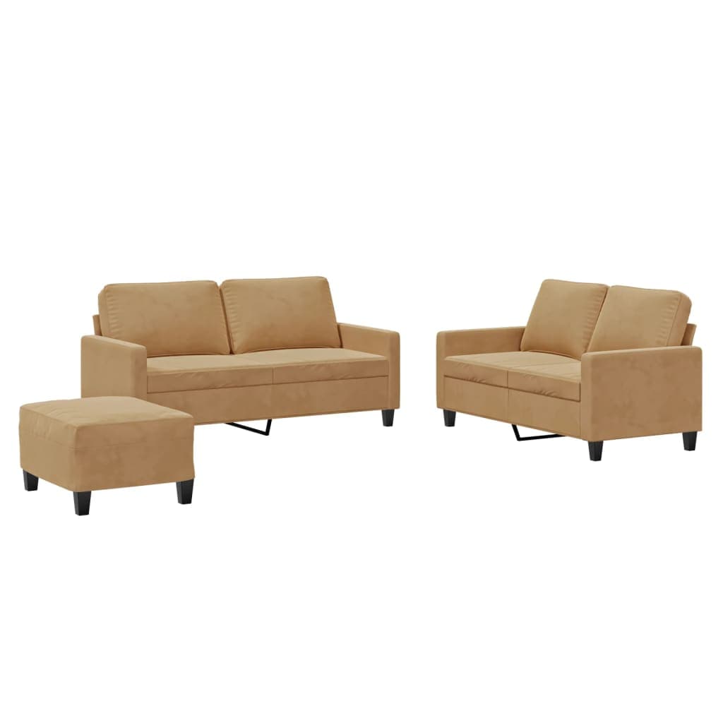 vidaXL 3 pcs conjunto de sofás com almofadões veludo castanho