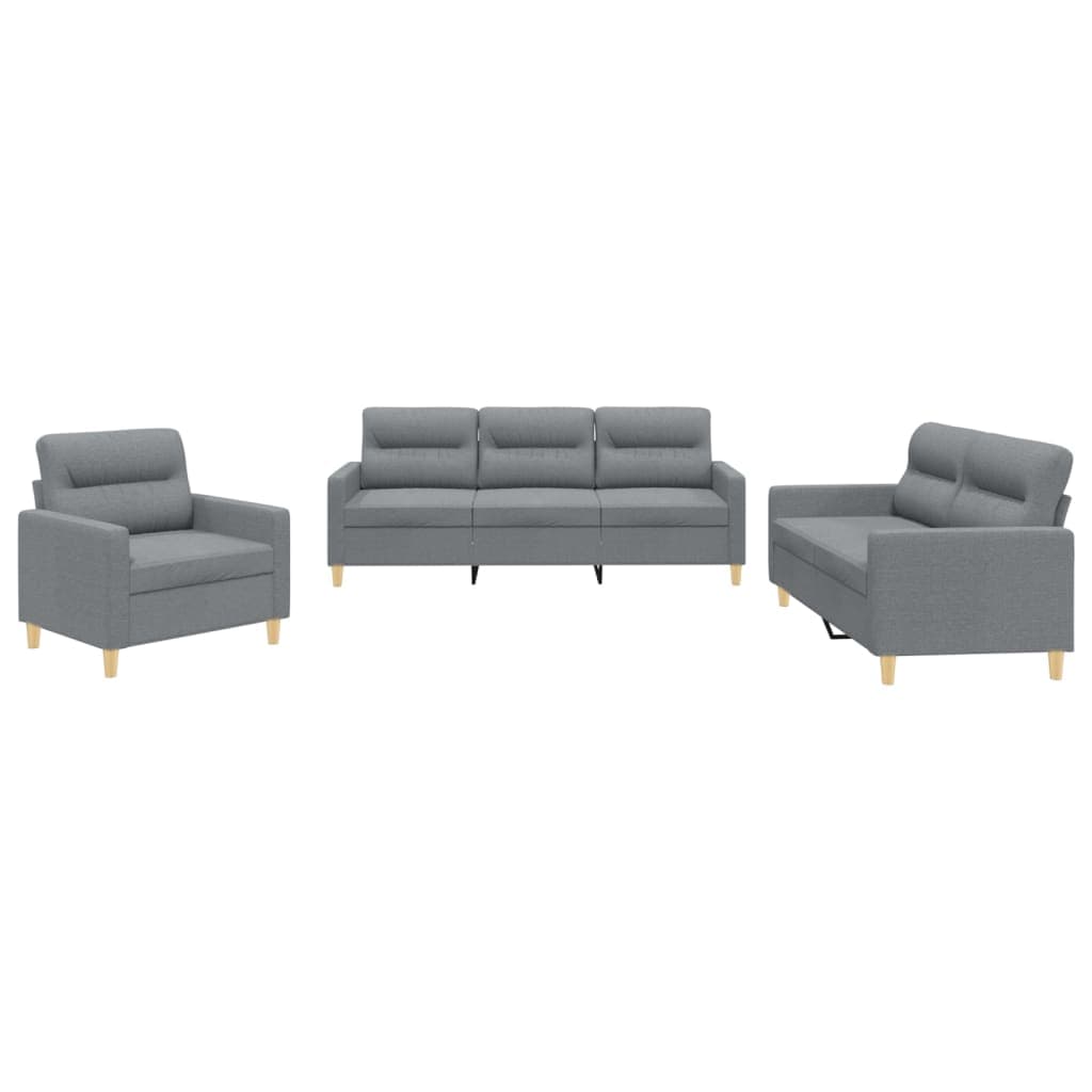 vidaXL 3 pcs conjunto de sofás com almofadões tecido cinzento-claro