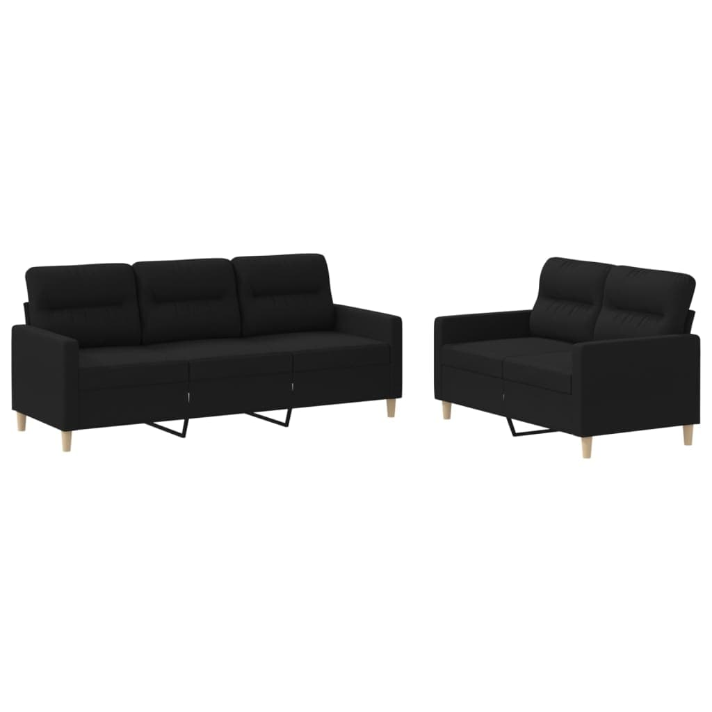 vidaXL 2 pcs conjunto de sofás com almofadões tecido preto