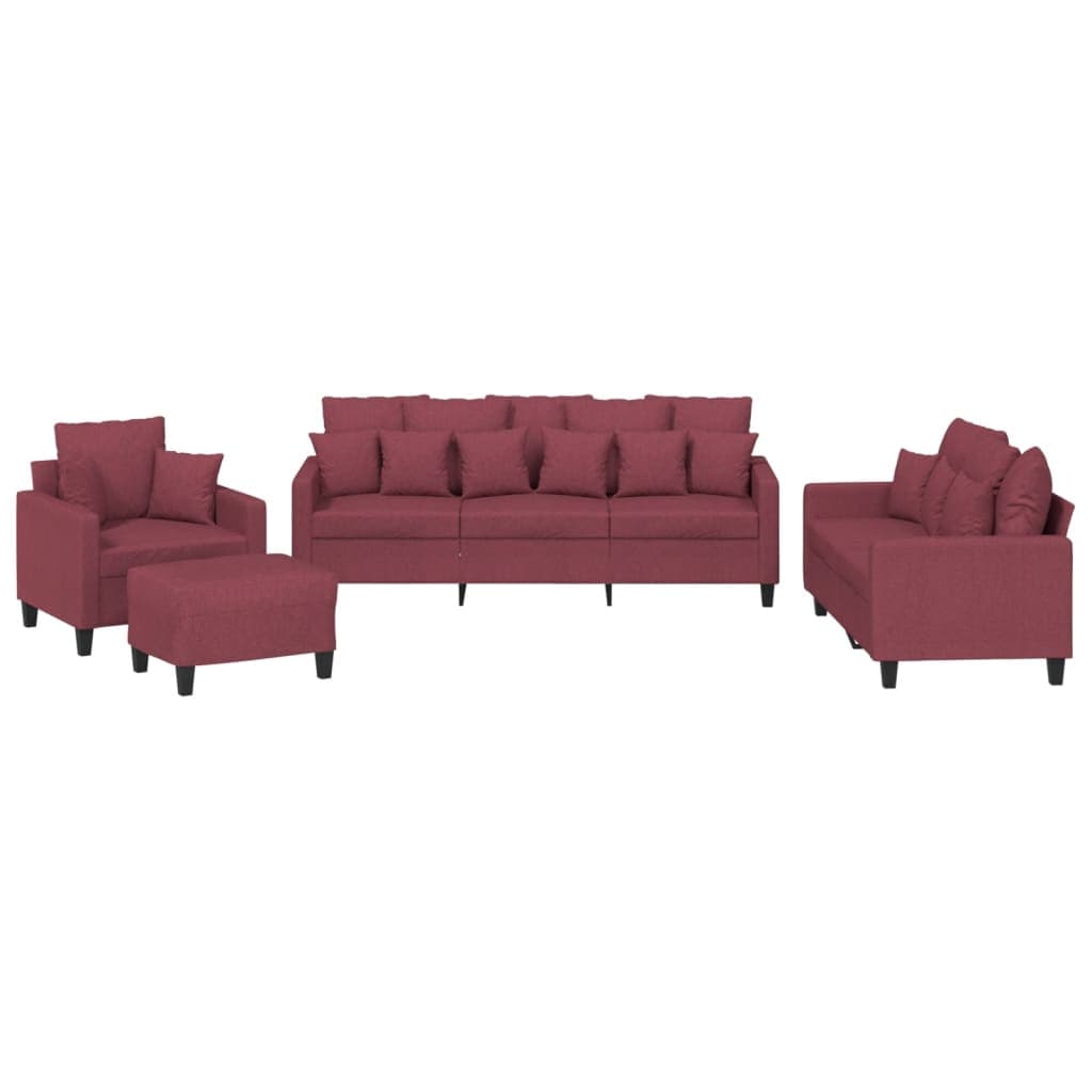 vidaXL 4 pcs conjunto de sofás com almofadas tecido vermelho-tinto