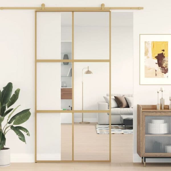 vidaXL Porta Deslizante 102,5x205 cm Vidro Esg/alumínio Dourado - 4233052138