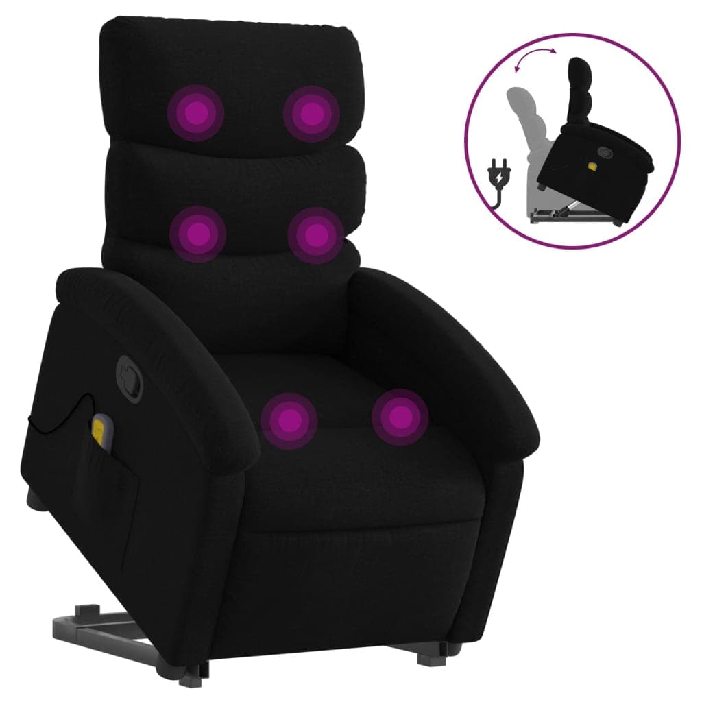 vidaXL Poltrona de massagens reclinável elevatória tecido preto