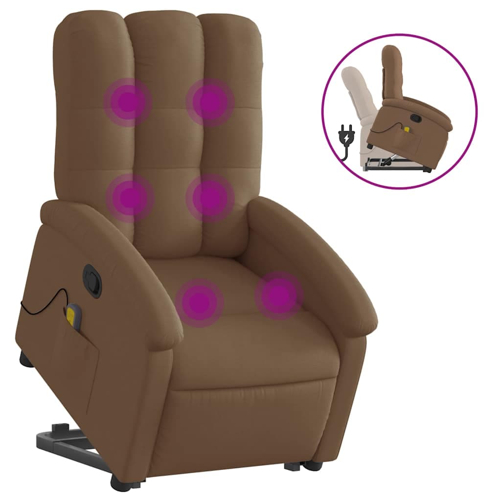 vidaXL Poltrona reclinável massagens tecido castanho