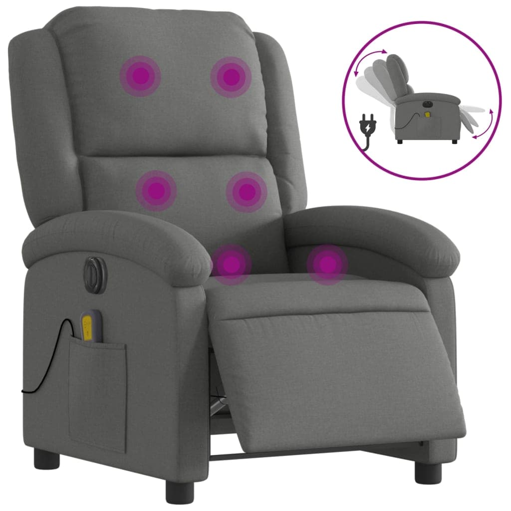 vidaXL Poltrona reclinável de massagens elétrica tecido cinza-escuro