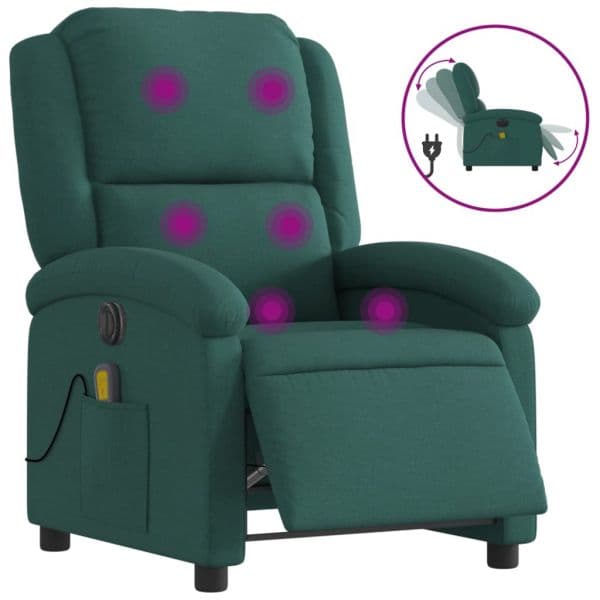 Poltrona Reclinável de Massagens Elétrica Tecido Verde-escuro - 3819157126