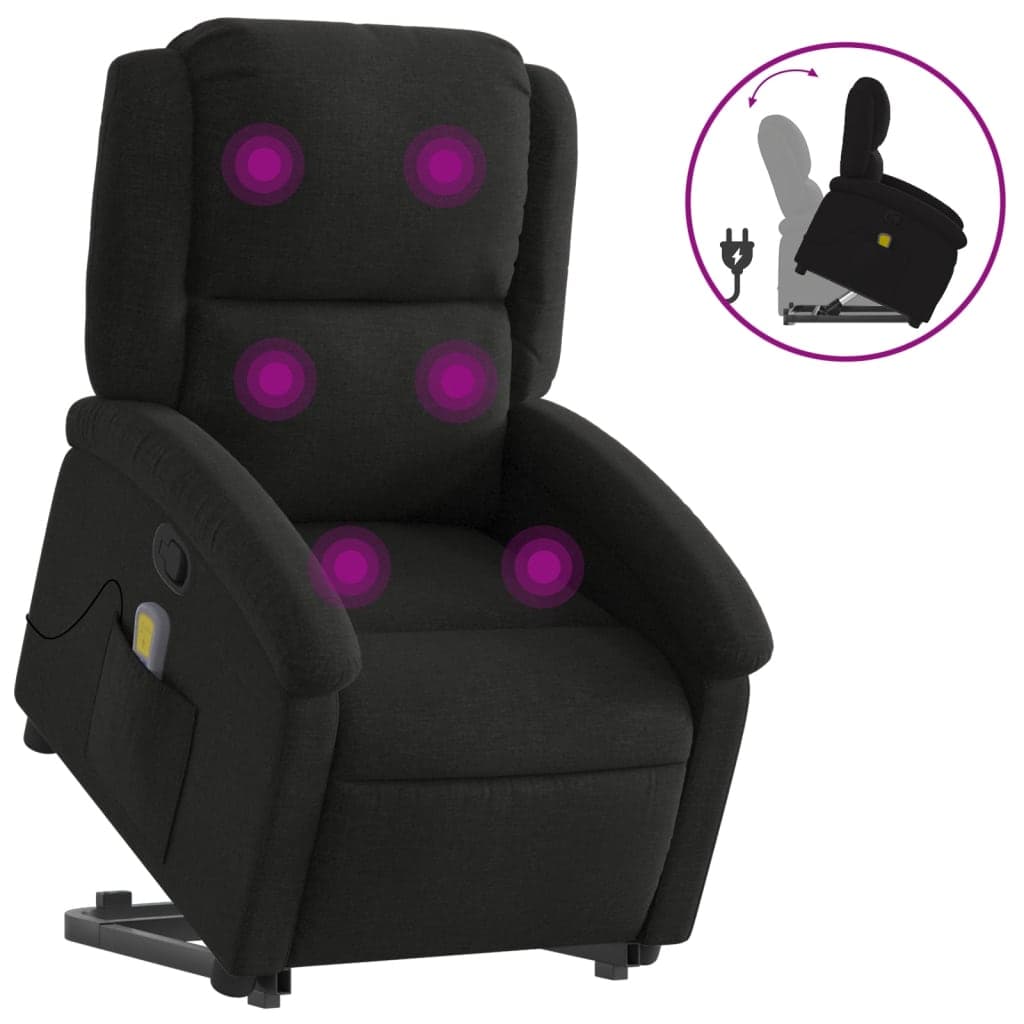 vidaXL Poltrona de massagens reclinável elevatória tecido preto