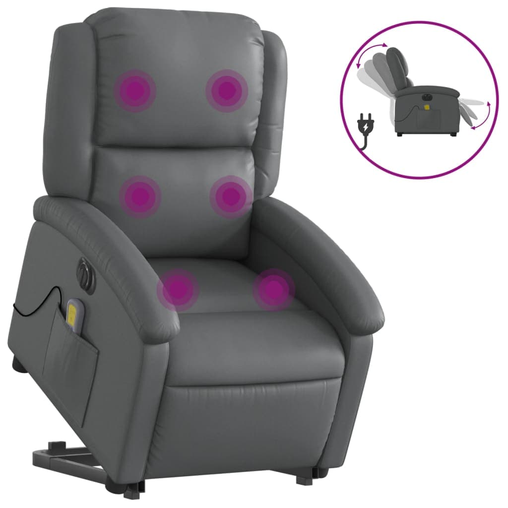 vidaXL Poltrona reclinável elevatória elétrica couro artificial cinza