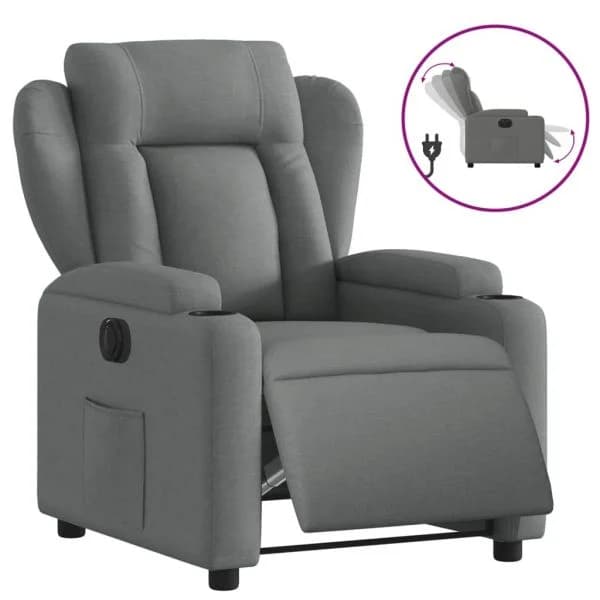 Poltrona Reclinável Elétrica Tecido Cinzento-escuro - 2456765691