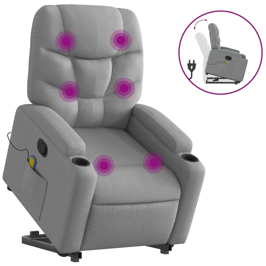 vidaXL Poltrona reclinável massagens tecido cinzento-claro