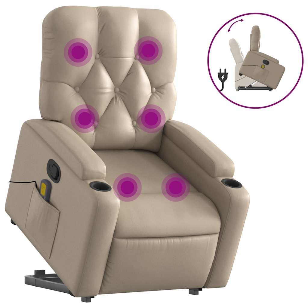 vidaXL Poltrona massagens reclinável elevatória couro art. cappuccino