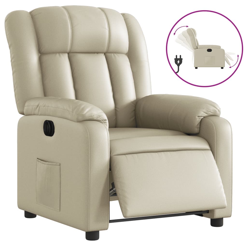 vidaXL Poltrona reclinável elétrica couro artificial cor creme