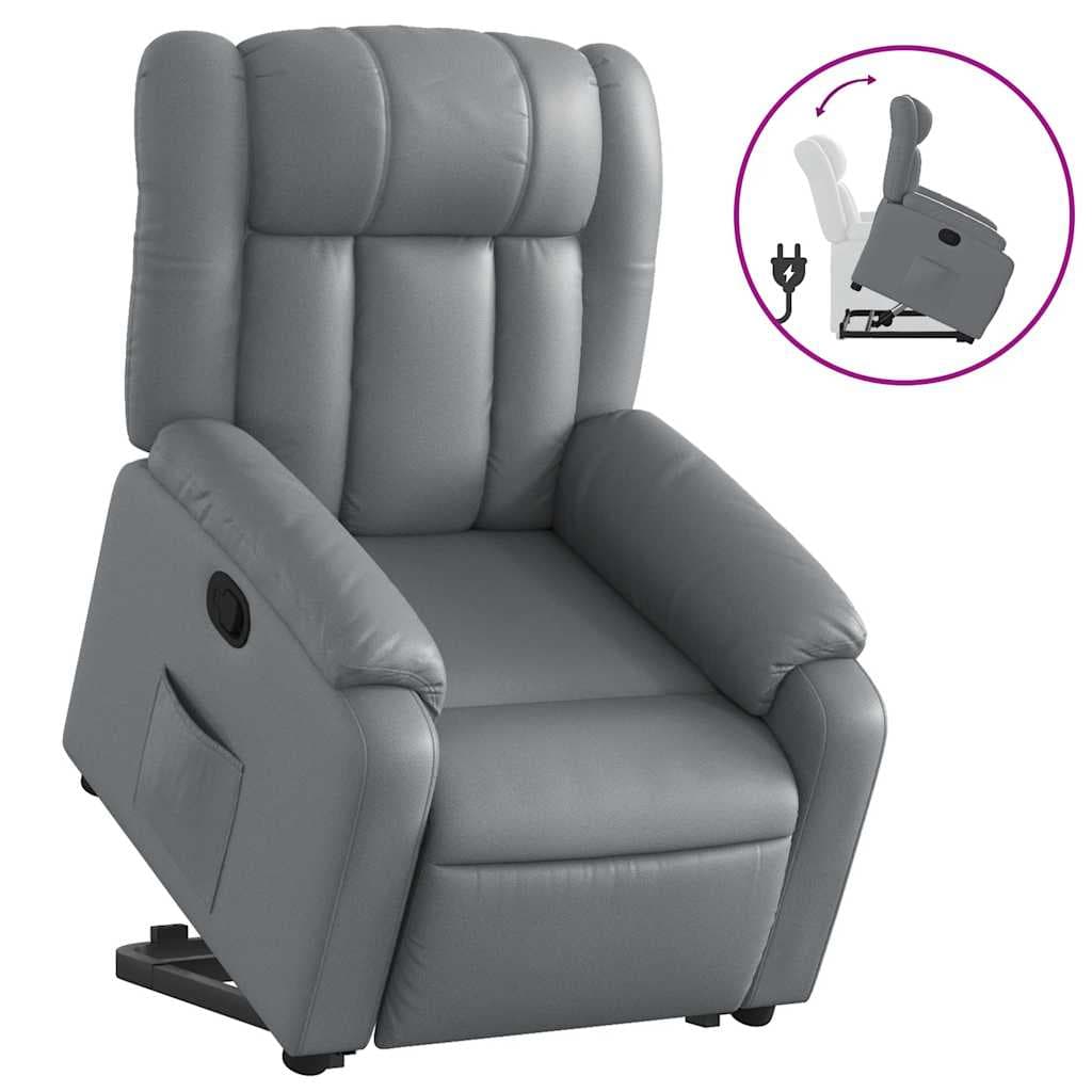 vidaXL Poltrona reclinável elevatória couro artificial cinzento