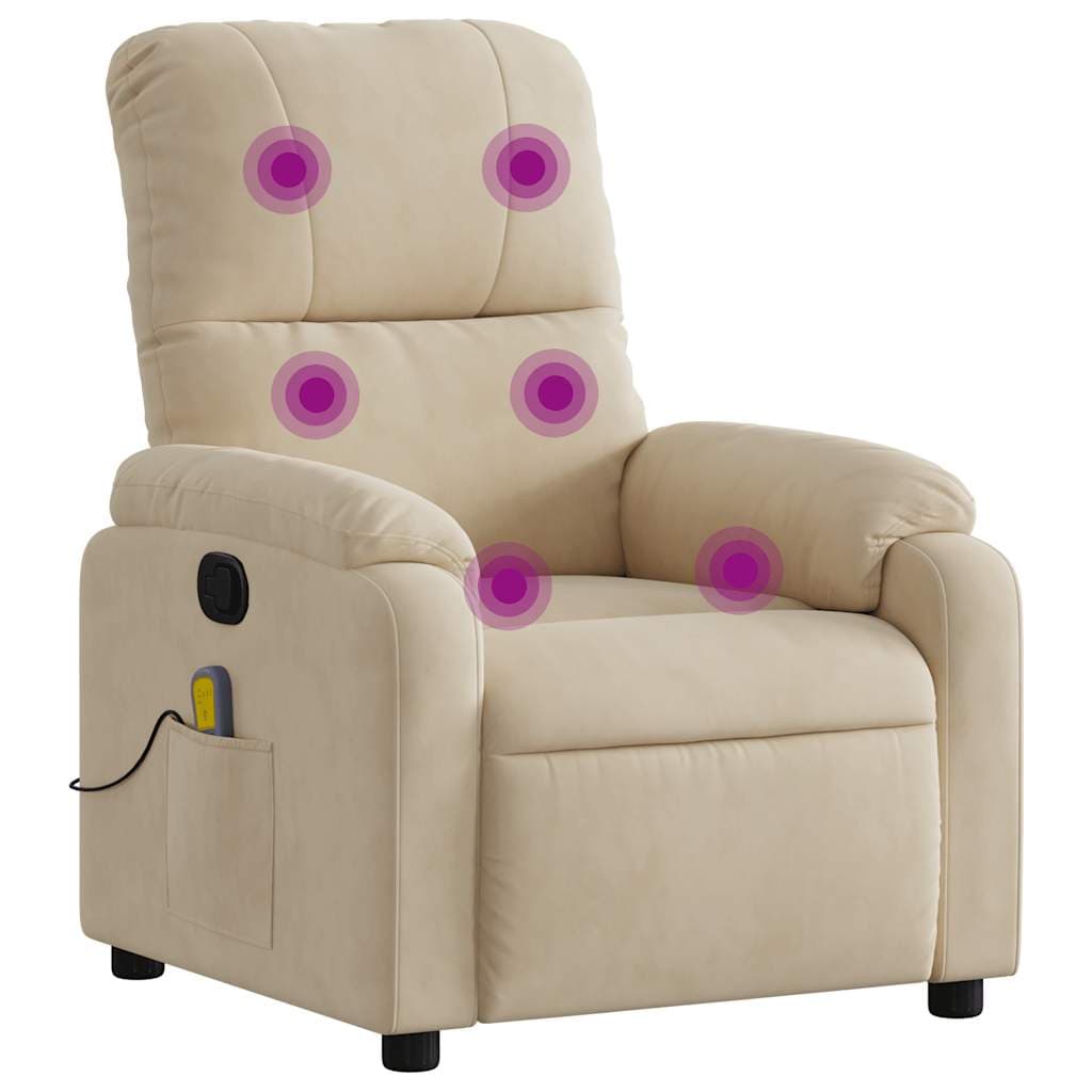 vidaXL Poltrona de massagens reclinável tecido de microfibra creme