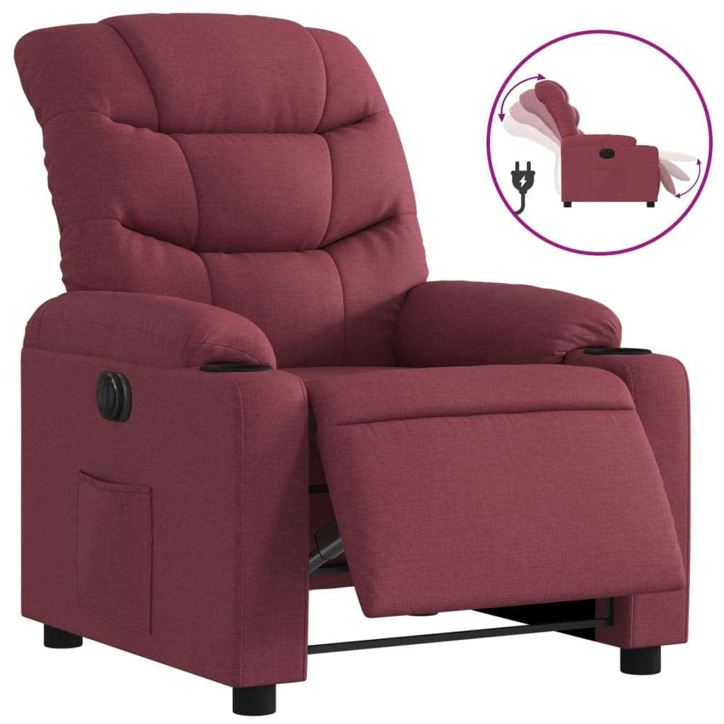 vidaXL Poltrona elétrica reclinável tecido vermelho tinto