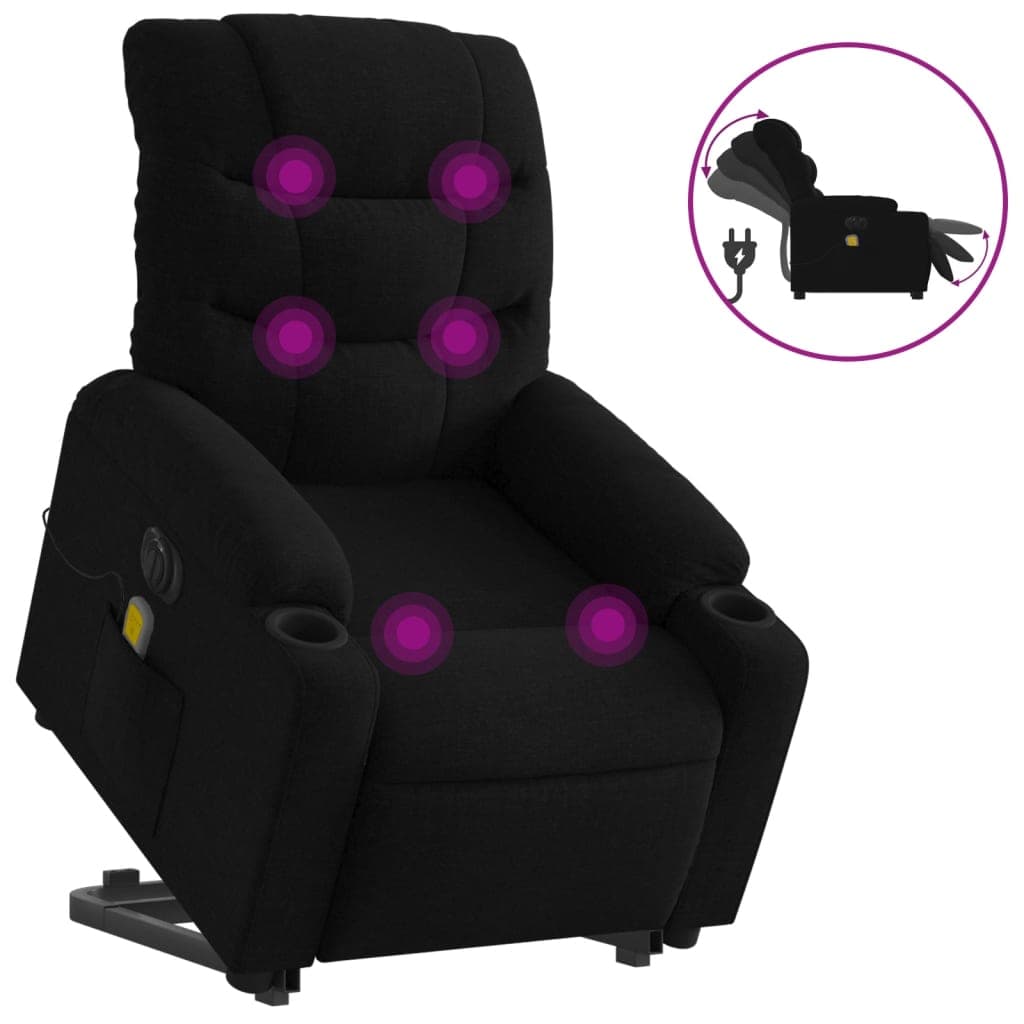 vidaXL Poltrona elétrica elevatória massagens tecido preto