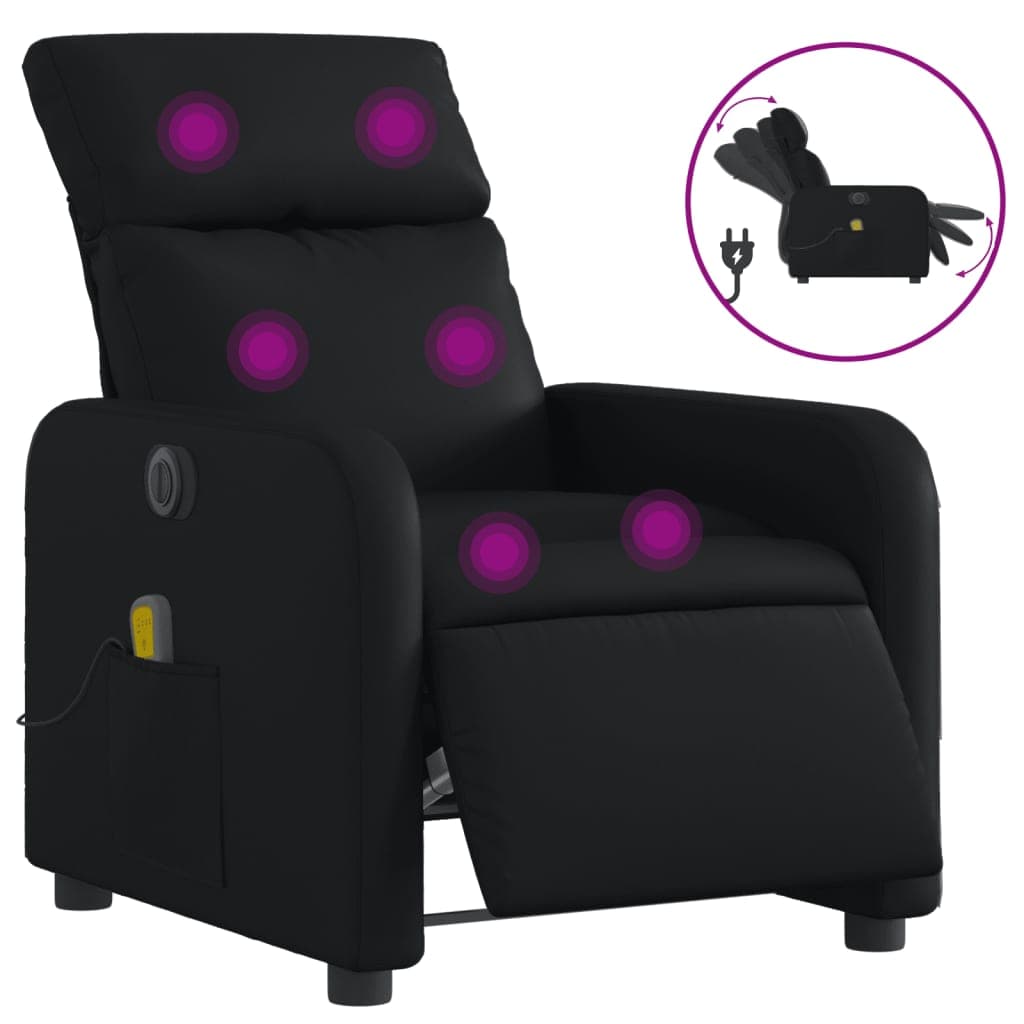 vidaXL Poltrona massagens reclinável elétrica couro artificial preto