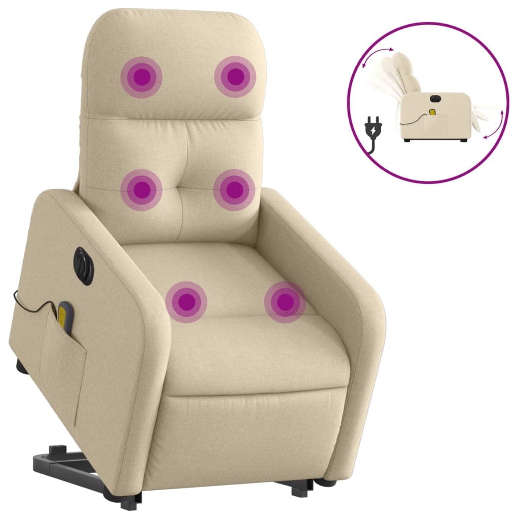 vidaXL Poltrona elétrica elevatória massagens tecido creme