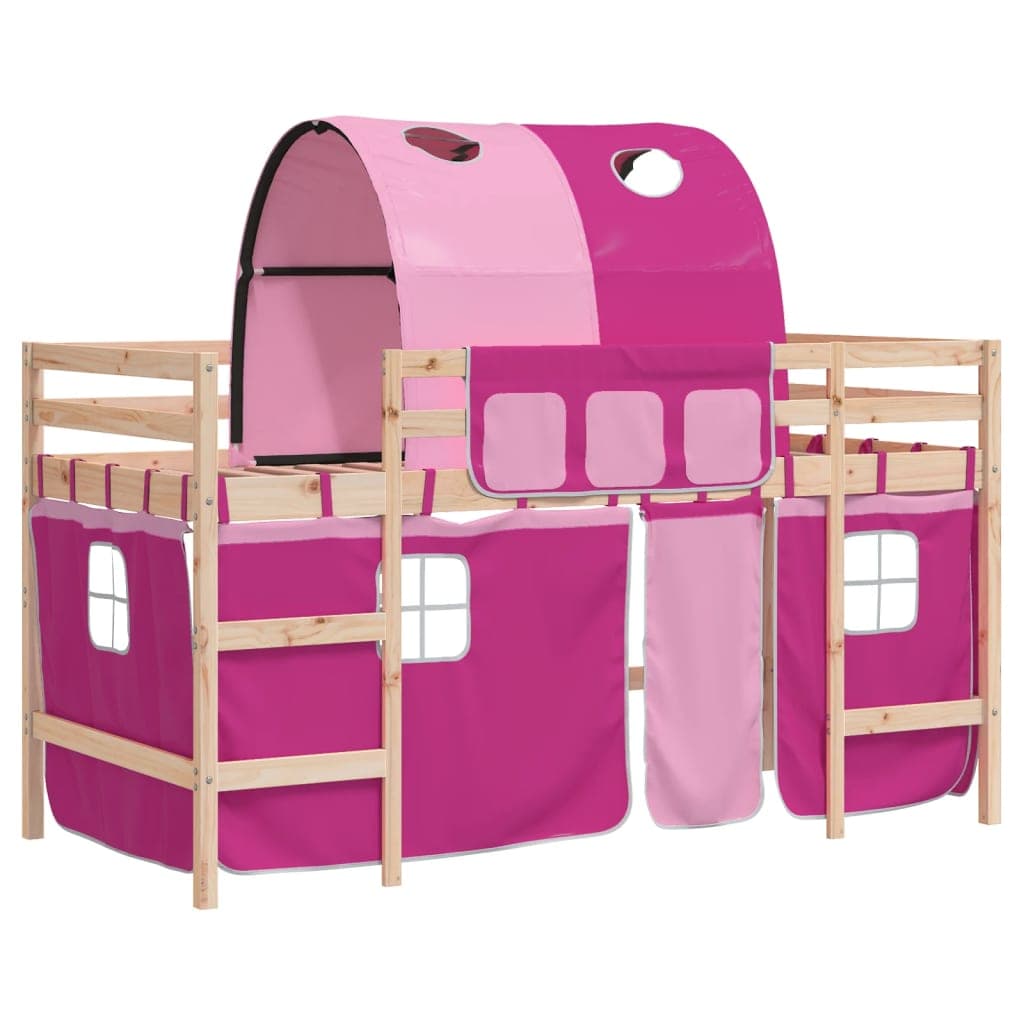 vidaXL Cama alta p/ criança c/ túnel 80x200 cm pinho maciço rosa
