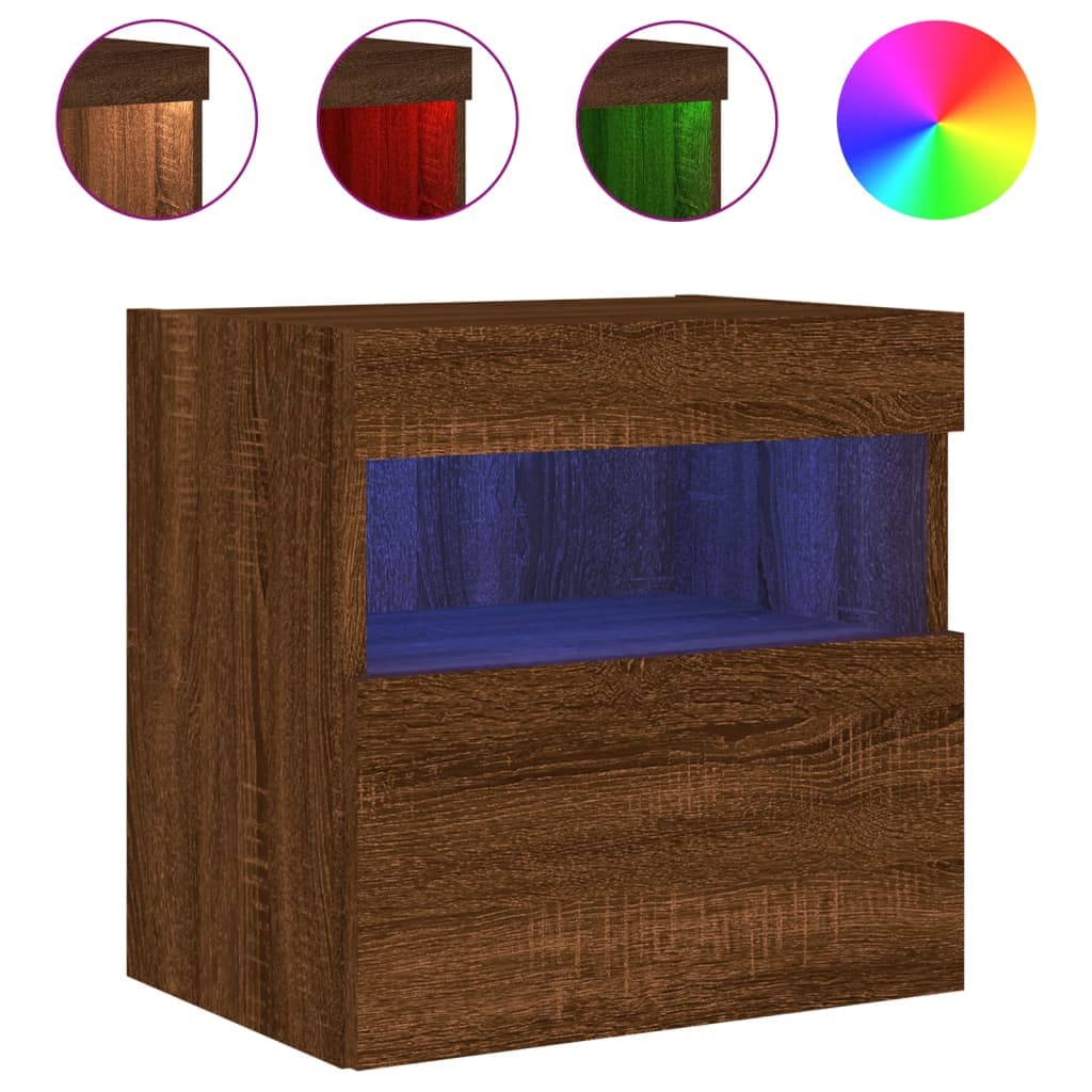 vidaXL Móvel parede p/ TV c/ luzes LED 40x30x40 cm carvalho castanho