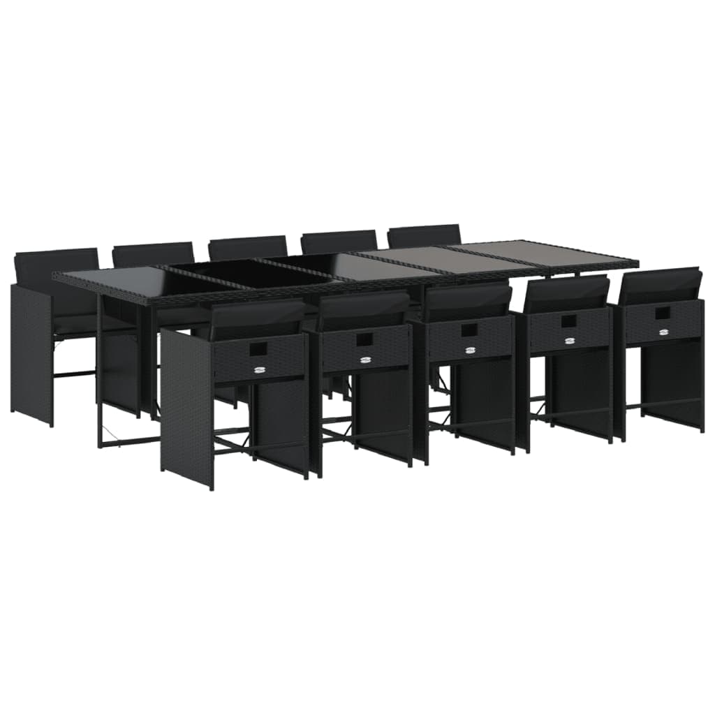 vidaXL 11 Peças Conjunto de Jantar para Jardim com Almofadões Vime Pe Preto - 4104983204
