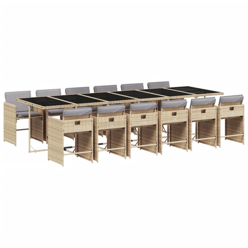 vidaXL 13 Peças Conjunto Jantar Jardim com Almofadões Vime Pe Bege Misturado - 2791111107