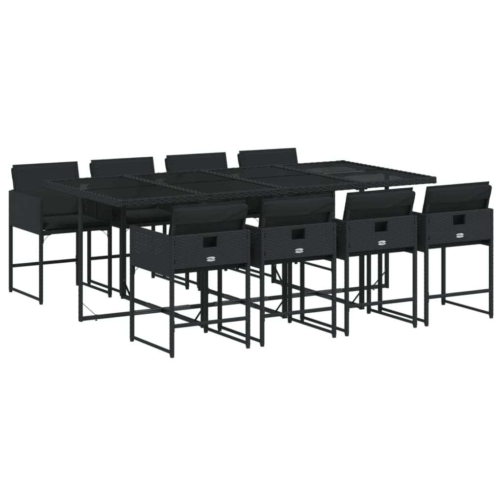 vidaXL 9 pcs conjunto de jantar p/ jardim c/ almofadões vime PE preto