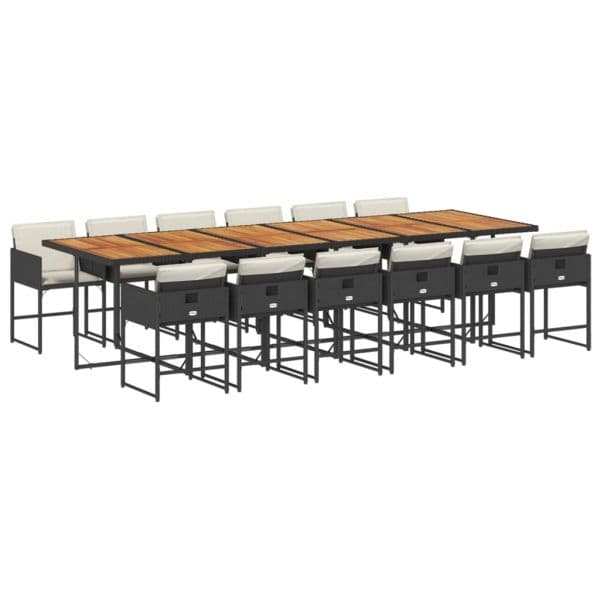 vidaXL 13 Peças Conjunto de Jantar P/jardim com Almofadões Vime Pe Preto - 4146710218