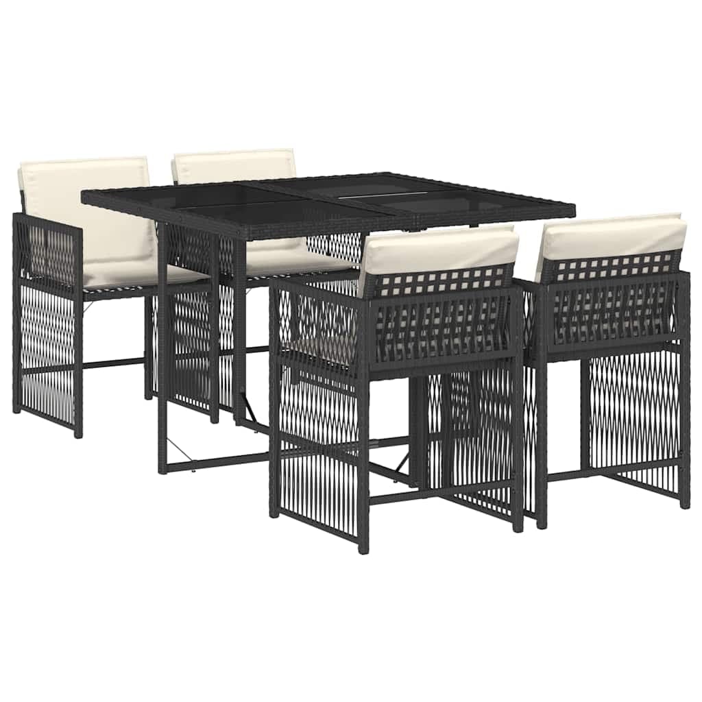 vidaXL 5 pcs conjunto de jantar p/ jardim c/ almofadões vime PE preto