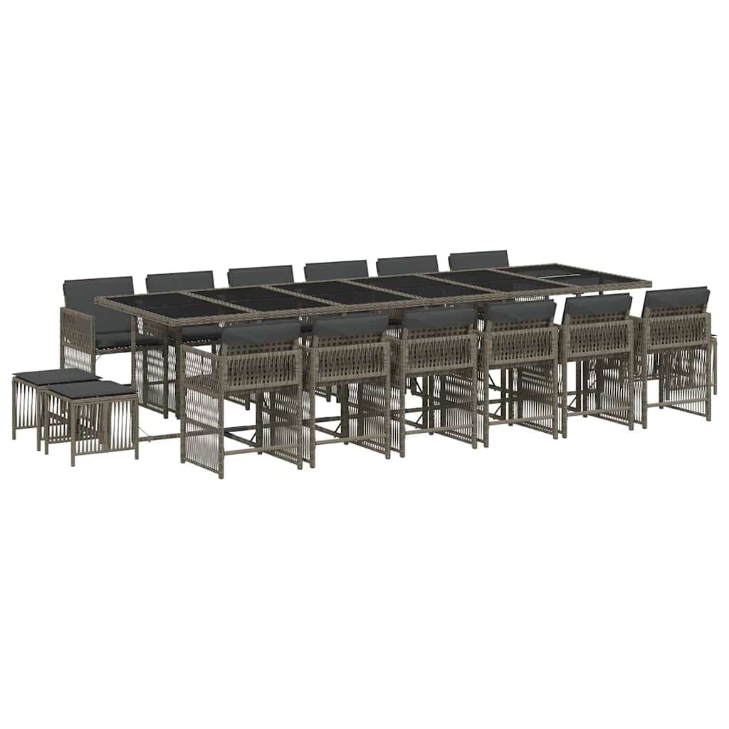 vidaXL 17 pcs conj. de jantar p/ jardim c/ almofadões vime PE cinzento